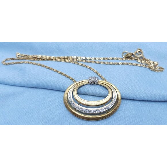 Vintage 18K Two Tone Multi Color Gold Diamond Oval Pendant Link Chain Necklace - Picture 7 of 16